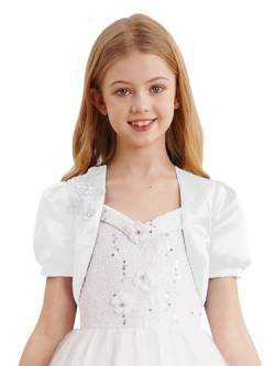 iEFiEL Kinder Bolero Schulterjacke Jäckchen Mädchen Bolero Jacke Festlich - Langarm Weiß Ivory zum Kommunionkleid Taufkleid Za Weiß 146-152 von iEFiEL