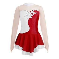 iEFiEL Kinder Mädchen Ballettkleid Eiskunstlauf-Kleid Swing Schaukel Tanzkleid Ballettanzug Langarm Body Trikot Turnanzug gr. 104-176 Xa_ Rot 134-140 von iEFiEL