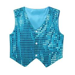 iEFiEL Kinder Mädchen Jungen Anzug Weste Pailletten Anzugjacke - Show Time Latin Tanz Weste Jäckchen Anzugweste Party Dancewear Gr. 122-164 Hellblau 134-140 von iEFiEL