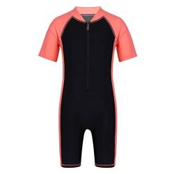 iEFiEL Kinder Mädchen Jungen Einteiliger Badeanzug mit Reißverschluss Kurzarm Schwimmanzug Schnelltrocknend Rash Guard mit Badekappe Wassermelone Rot + Schwarz 158-164 von iEFiEL