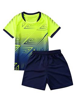 iEFiEL Kinder Mädchen Jungen Fussball Uniform Trikots Set Sportanzug Wettbewerb Sportbekleidung Kurzarm T-Shirt mit Kurze Hosen Shorts Basketball Sport Set Xa Leuchtendes Grün 146-152 von iEFiEL