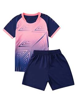 iEFiEL Kinder Mädchen Jungen Fussball Uniform Trikots Set Sportanzug Wettbewerb Sportbekleidung Kurzarm T-Shirt mit Kurze Hosen Shorts Basketball Sport Set Xa Marineblau 134-140 von iEFiEL