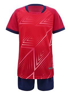 iEFiEL Kinder Mädchen Jungen Fussball Uniform Trikots Set Sportanzug Wettbewerb Sportbekleidung Kurzarm T-Shirt mit Kurze Hosen Shorts Basketball Sport Set Xa Rot 122-128 von iEFiEL