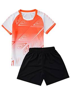 iEFiEL Kinder Mädchen Jungen Fussball Uniform Trikots Set Sportanzug Wettbewerb Sportbekleidung Kurzarm T-Shirt mit Kurze Hosen Shorts Basketball Sport Set Xa Weiß 146-152 von iEFiEL