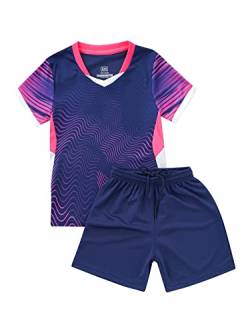 iEFiEL Kinder Mädchen Jungen Fussball Uniform Trikots Set Sportanzug Wettbewerb Sportbekleidung Kurzarm T-Shirt mit Kurze Hosen Shorts Basketball Sport Set Xc Marineblau 134-140 von iEFiEL