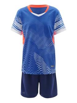 iEFiEL Kinder Mädchen Jungen Fussball Uniform Trikots Set Sportanzug Wettbewerb Sportbekleidung Kurzarm T-Shirt mit Kurze Hosen Shorts Basketball Sport Set Xc Royal Blau 122-128 von iEFiEL