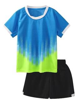 iEFiEL Kinder Mädchen Jungen Fussball Uniform Trikots Set Sportanzug Wettbewerb Sportbekleidung Kurzarm T-Shirt mit Kurze Hosen Shorts Basketball Sport Set Xf Himmelblau 170-176 von iEFiEL