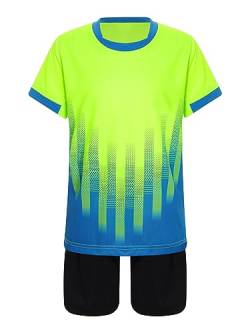 iEFiEL Kinder Mädchen Jungen Fussball Uniform Trikots Set Sportanzug Wettbewerb Sportbekleidung Kurzarm T-Shirt mit Kurze Hosen Shorts Basketball Sport Set Xf Leuchtendes Grün 134-140 von iEFiEL