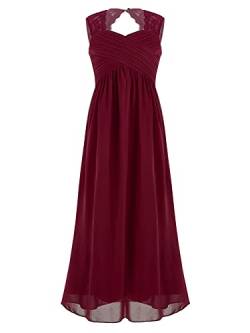 iEFiEL Kinder Mädchen Kleid Festlich zur Hochzeit Prinzessin Partykleid Brautjungfern Chiffon Kleider für Festzug gr. 104-176 Y Burgundy 176 von iEFiEL