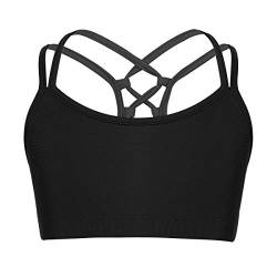 iEFiEL Kinder Mädchen Sport BH mit Spaghetti-Träger Crop Tops Ballett Tanz Bustier Yoga BH ohne Bügel Weste Oberteile Trainingsanzug Schwarz 128 von iEFiEL