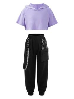 iEFiEL Kinder Mädchen Trainingsanzug Sport Outfits Kapuzenpullover & Lange Hose Leggings Jogginganzug Bekleidung Set Jumper Hip Hop Streetwear X Lavendel 146-152 von iEFiEL