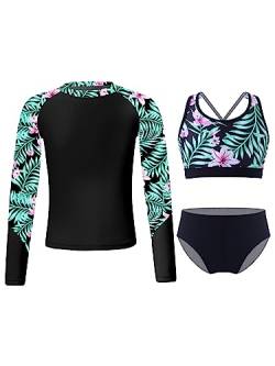 iEFiEL Mädchen Badeanzug Hawaii Blumen Drucken Kleid Badeanzug Bikini Tankini Sets Gr. 98 104 116 128 140 152 164 X Schwarz 164 von iEFiEL