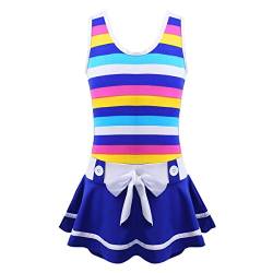 iEFiEL Mädchen Badeanzug mit Rock Gestreifte Bademode Bade Kleid Schwimmrock Kinder Badebekleidung Badeset Gr. 128-170 Blau 152 von iEFiEL