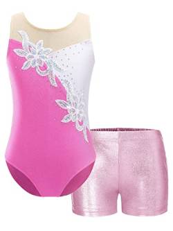 iEFiEL Mädchen Einhörner Turnanzug Glänzend Gymnastik Leotard Kinder Kleidung Set Ballett Trikot Tanz Kostüme mit Überkreuzte Träger Wa Rosa 134-140 von iEFiEL