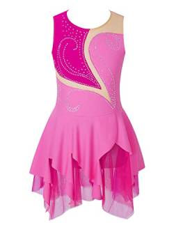 iEFiEL Mädchen Eiskunstlauf Kleid Glitzer Ballettkleid Ärmellos Ballettanzug Ballett Trikot Body mit Strass Wettbewerb Kostüm Gymnastikanzug Yc Rosa 146-152 von iEFiEL