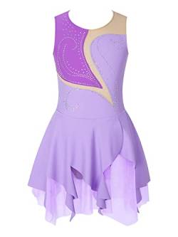 iEFiEL Mädchen Eiskunstlauf Kleid Glitzer Ballettkleid Ärmellos Ballettanzug Ballett Trikot Body mit Strass Wettbewerb Kostüm Gymnastikanzug Yc Violett 146-152 von iEFiEL