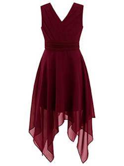 iEFiEL Mädchen Kinder Kleider Festlich Kleid Ärmellose Chiffonkleid Hochzeit Blumenmädchenkleid Festzug Party Kleid Strandkleid Burgundy Chiffon 146-152 von iEFiEL