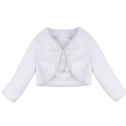 iEFiEL Mädchen Kinder Winter Jacke Schulterjacke Kunstpelz Bolero Strickjacke in Weiß/Rosa/Ivory Festliche Jacke Langarm Weiß 122-128 von iEFiEL