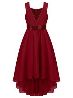 iEFiEL Mädchen Kleid Festlich Glitzer Festkleid mit Pailletten Hochzeit Blumenmädchenkleider Prinzessin Kleid Vokuhila Kleid Cocktailkleid Partykleid Burgundy 158-164 von iEFiEL