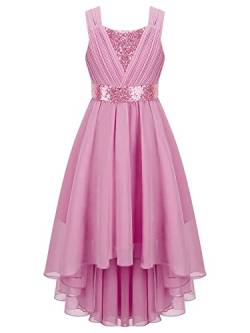 iEFiEL Mädchen Kleid Festlich Glitzer Festkleid mit Pailletten Hochzeit Blumenmädchenkleider Prinzessin Kleid Vokuhila Kleid Cocktailkleid Partykleid Rosa 110-116 von iEFiEL