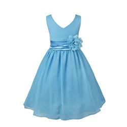 iEFiEL Mädchen Kleid Festlich Hochzeit Partykleid Tüll Festzug Kleidung Brautjungfer 92 104 116 128 140 152 164 Blau 152-164 von iEFiEL