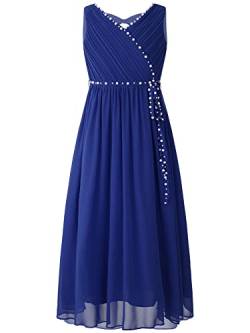 iEFiEL Mädchen Kleid Festlich Lang Kinder Kleidung Hochzeit mit Perlen Schleife Blumenmädchenkleid Prinzessin Kleid Chiffonkleid Blau 158-164 von iEFiEL