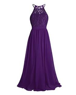 iEFiEL Mädchen Kleid Festlich Spitze Prinzessin Kleid Neckholder Abendkleid Empire Blumenmädchenkleid Hochzeit Partykleid Chiffon Festkleid Dunkel Lila 116 von iEFiEL