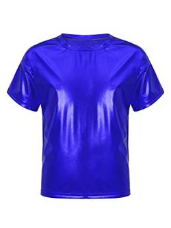 iEFiEL Mädchen Metallic T-Shirts Kruzarm Oberteile 80er Vintage Top Disco Tanzkostüm Bühnenkostüm Karneval Fasching Kostüm Royal Blau 110-116 von iEFiEL