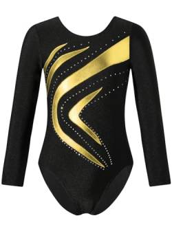 iEFiEL Mädchen Metallic Turnanzug Langarm Gymnastikanzug Tanzbody Leotard mit Strass Glänzende Ballett Trikot Turnkleidung Tanzkostüm Xc Gold 146-152 von iEFiEL