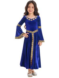 iEFiEL Mädchen Mittelalter Kostüm Renaissance Kleid Vintage Samtkleid Kinder Dirndl Trachtenkleid Karneval Fasching Kostüme Xa Blau 122-128 von iEFiEL