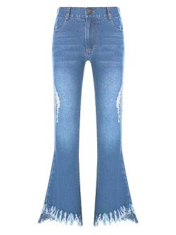 iEFiEL Mädchen Schlaghose 70er Vintage Jeanshosen Bootcut Jeans Slim Fit Jeanshose Casual Cargohosen Freizeithosen Hellblau 122-128 von iEFiEL