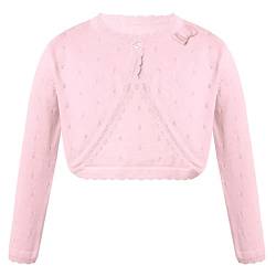 iEFiEL Mädchen Strickjacke Basic Bolero Kinder Lange Ärmel Schulterjacke mit Perlen Bolerojäckche kurz Zum Kommunionkleid Taufkleid Weiß/Rosa Rosa 146-152 von iEFiEL