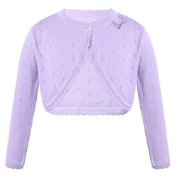 iEFiEL Mädchen Strickjacke Basic Bolero Kinder Lange Ärmel Schulterjacke mit Perlen Bolerojäckche kurz Zum Kommunionkleid Taufkleid Weiß/Rosa Violett 122-128 von iEFiEL