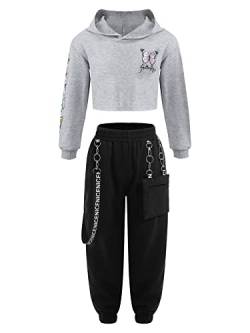 iEFiEL Mädchen Trainingsanzug Langarm Kapuzenpullover Lang Hosen Jogginganzug Sport Outfits Hip-Pop Tanzkleidung Set Grau 158-164 von iEFiEL