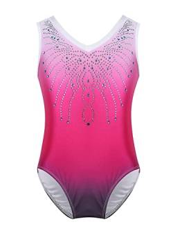 iEFiEL Mädchen Turnanzug Glitzer Gymnastikanzug ÄrmellosTurnanzug Glänzend Trikotanzug Gymnastik Leotard Training Gymnastikbody Rose Rot 122-128 von iEFiEL