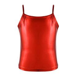 iEFiEL Mädchen Unterhemd Metallic Spaghettitops Trägertop Leibchen eng Stretch T-Shirt Tank Top gr. 104-152 Rot 140 von iEFiEL