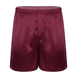 iEFiEL Männer Herren Boxer Shorts Satin Unterhose Kurze Pants Unterwäsche Trunks Unterhose Schlafanzughose Pyjamahose Basic Bottom Weinrot Satin M von iEFiEL