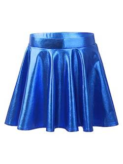 iEFiEL Mdächen Metallic Rock Glänzende Minirock Kurz Faltenrock Elastischen Bund Skater Skort Tanzkostüm Schulmädchen Rock Königsblau 146-152 von iEFiEL