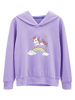 iEFiEL Niedlichen Kinder Hoodie Einhörner Kapuzenpullover Jungen Mädchen Pullover Baumwolle Top Casual Jumper Gr. 80-152 A Violett 134-140 von iEFiEL