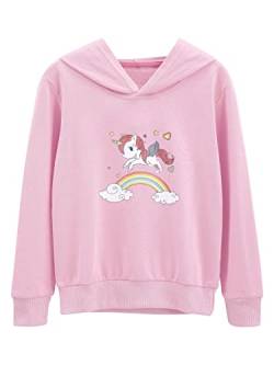 iEFiEL Niedlichen Kinder Hoodie Einhörner Kapuzenpullover Jungen Mädchen Pullover Baumwolle Top Casual Jumper Gr. 80-152 Rosa 134-140 von iEFiEL