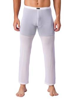 iEFiEL Sexy Männer Herren Hose Netz Transparent Lang Unterhosen Jogginghose Unterwäsche Strumpfhose S-XXL Weiß Mesh L von iEFiEL