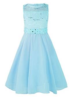 iEFiEL Sweet Prinzessin Lace Blumenmädchenkleider für Hochzeits Mädchen Festliches Kleid Brautjungfernkleid Festzug Partykleid Hell Blau 152 von iEFiEL