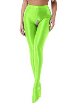 iEFiEL Topmodisch Damen glänzende Strumpfhose Blickdichte Silk Strumpfhosen Tanzstrumpfhose 70den Strümpfe Frauen Shaping Socken Öl Socken Shiny gr. M-XL X Fluoreszierendes Grün Ouvert XL von iEFiEL