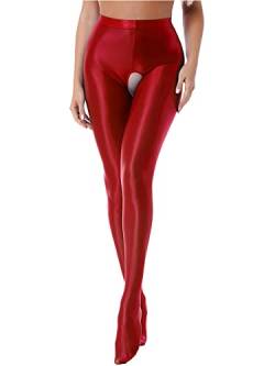 iEFiEL Topmodisch Damen glänzende Strumpfhose Blickdichte Silk Strumpfhosen Tanzstrumpfhose 70den Strümpfe Frauen Shaping Socken Öl Socken Shiny gr. M-XL X Rot Ouvert XL von iEFiEL