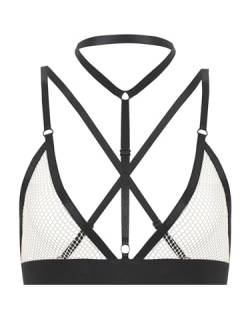 iEFiEL Transparent Damen BH Bustier Fischnetz Crop Top Bauchfrei Oberteil Mesh Tops Bralette Tank Tops Sport Weste Clubwear Gr. S-4XL X Elfenbein A M von iEFiEL