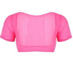 iEFiEL Transparente Damen Micro Bikini Top Kurzarm Unterhemd Bauchfreies Oberteil BH Crop Tops Bauchtanz Shirt Dessous Reizwäsche Hot Pink Einheitsgröße von iEFiEL