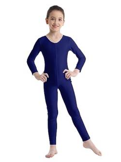 iEFiEL Turnanzug Kinder Mädchen Ganzkörperanzug Trikot Stretch Body Leotard Turnbody für Ballett Gymnastik Sport Training Dancewear Navy blau 122-128 von iEFiEL