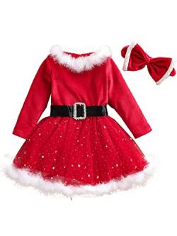 iEFiEL Weihnachtskleid Baby Mädchen Weihnachten Kleid Prinzessin Tutu Rock Kinder Weihnachtself Partykleid für Weihnachten Party Rot E 80-86 von iEFiEL