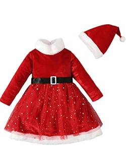 iEFiEL Weihnachtskleid Baby Mädchen Weihnachten Kleid Prinzessin Tutu Rock Kinder Weihnachtself Partykleid für Weihnachten Party TA Rot mit Weihnachtsmütze 92-98 von iEFiEL