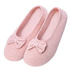 Damen Mädchen Baumwolle Geschlossene Hausschuhe Weicher Ballerina Slippers mit Süßer Schleife Indoor Gemütlich Warme Slippers Leicht Hausschuhe für Schlafzimmer Wohnzimmer Büro (M, Rosa, numeric_37) von iEasey